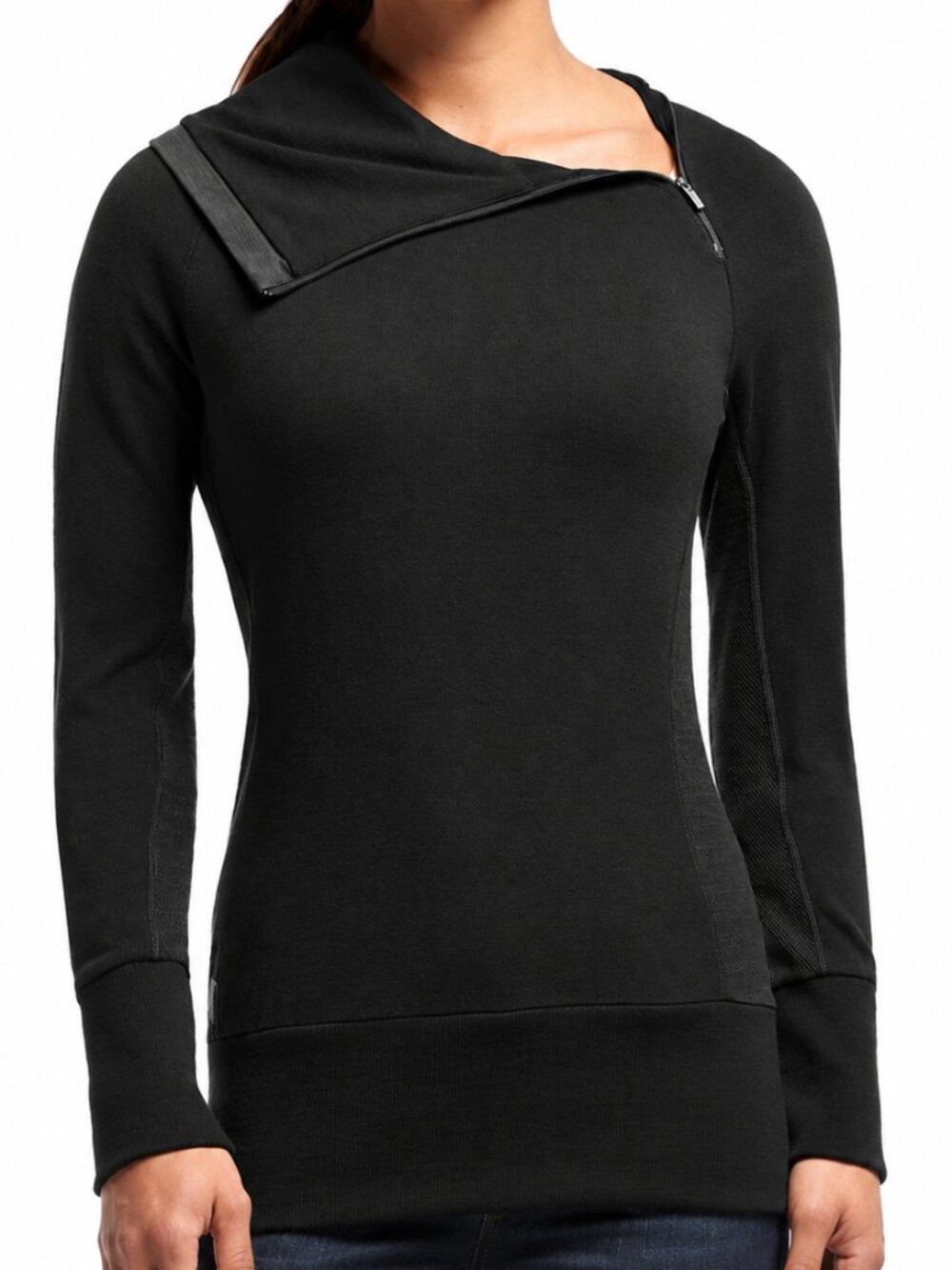 ICEBREAKER Boreal Merino Wool Pullover Sweater Top Blk XS Asymmetric Zip Collar